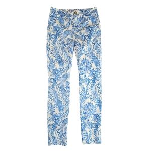 Lilly Pulitzer Kelly High‎ Rise Skinny Ankle Pants Resort White Aqua Coral Reef
